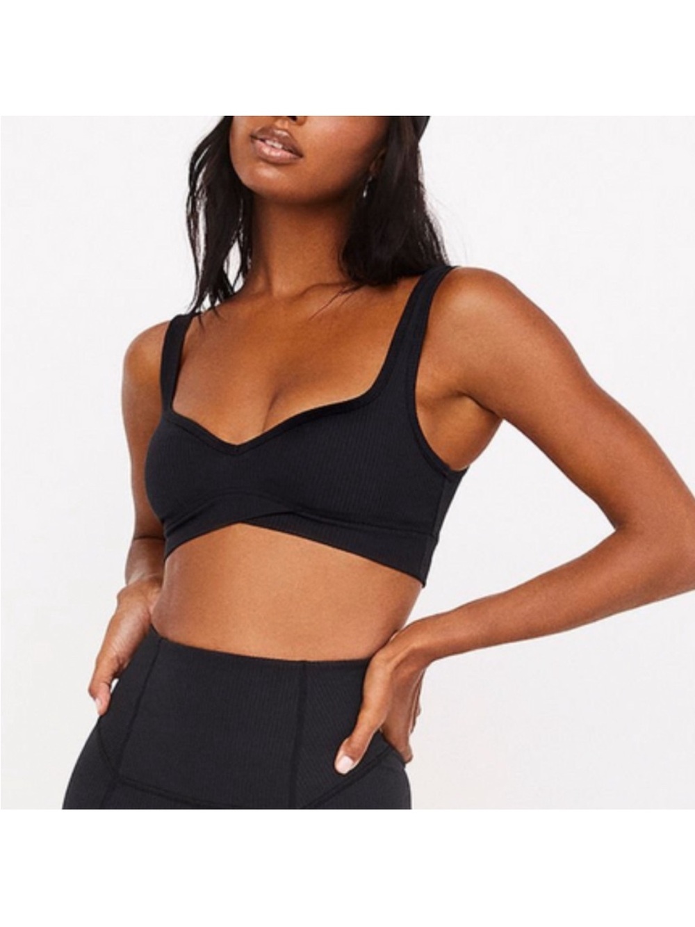 For Love And Lemons Black Ribbed Scoop sports bra